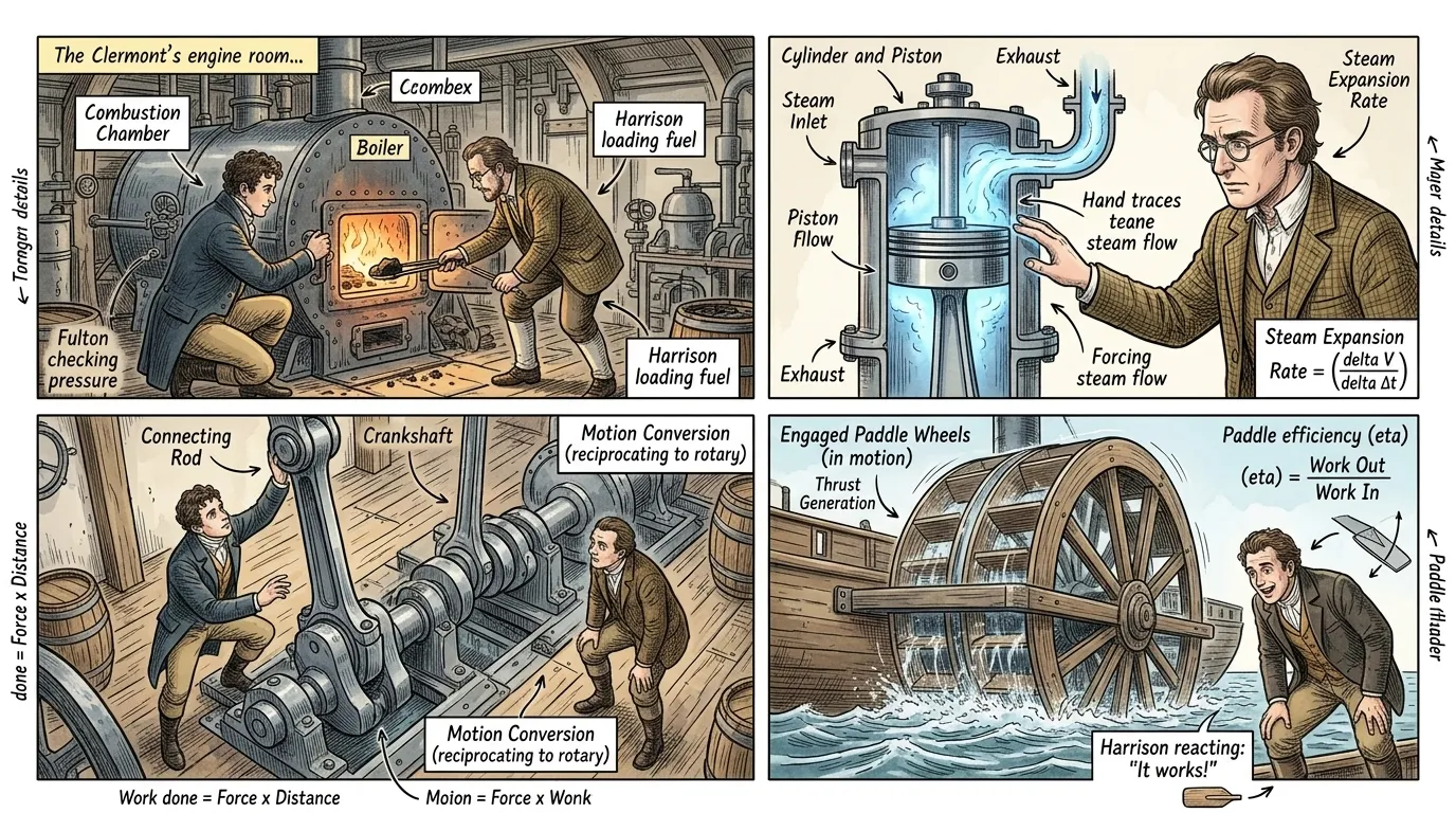 The 'Clermont' was a masterwork of integrated engineering. Its success hinged on a reliable steam engine that converted thermal energy into mechanical power… The 'Clermont' was a masterwork of integrated engineering. Its success hinged on a reliable steam engine that converted thermal energy into mechanical power…