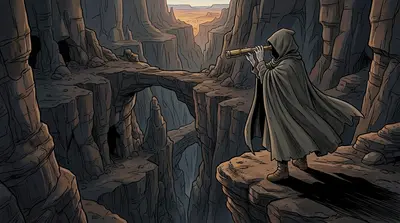 Miles away, in a hidden canyon, a figure watched them through a spyglass. "Interesting," a raspy voice muttered. "They survived. But not for long." Miles away, in a hidden canyon, a figure watched them through a spyglass. "Interesting," a raspy voice muttered. "They survived. But not for long."