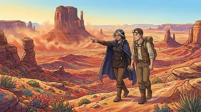 Back in the desert, Zara and Kai followed the faint energy trail left by the Sand Eater. The trail led them towards a towering mesa, its peak shrouded in… Back in the desert, Zara and Kai followed the faint energy trail left by the Sand Eater. The trail led them towards a towering mesa, its peak shrouded in…