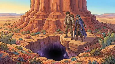 As they reached the base of the mesa, they discovered a hidden entrance, a dark chasm leading into the earth. A faint, rhythmic pulsing emanated from within. As they reached the base of the mesa, they discovered a hidden entrance, a dark chasm leading into the earth. A faint, rhythmic pulsing emanated from within.