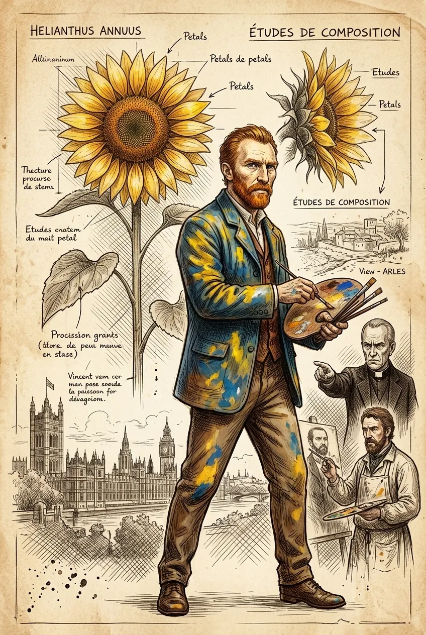 Sunflowers by Vincent van Gogh (London, UK — 1888) — 图书封面 — Wonder Arts