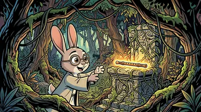 Barnaby scrambled through the undergrowth, following the fragmented memories of the tale. He reached a crumbling stone altar, hidden beneath a curtain of vines.