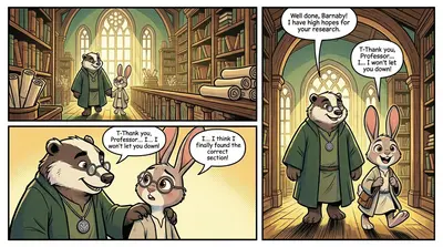 Professor Thistlewick approached Barnaby after the ceremony. "You showed true courage, Barnaby," he said, placing a paw on his shoulder.