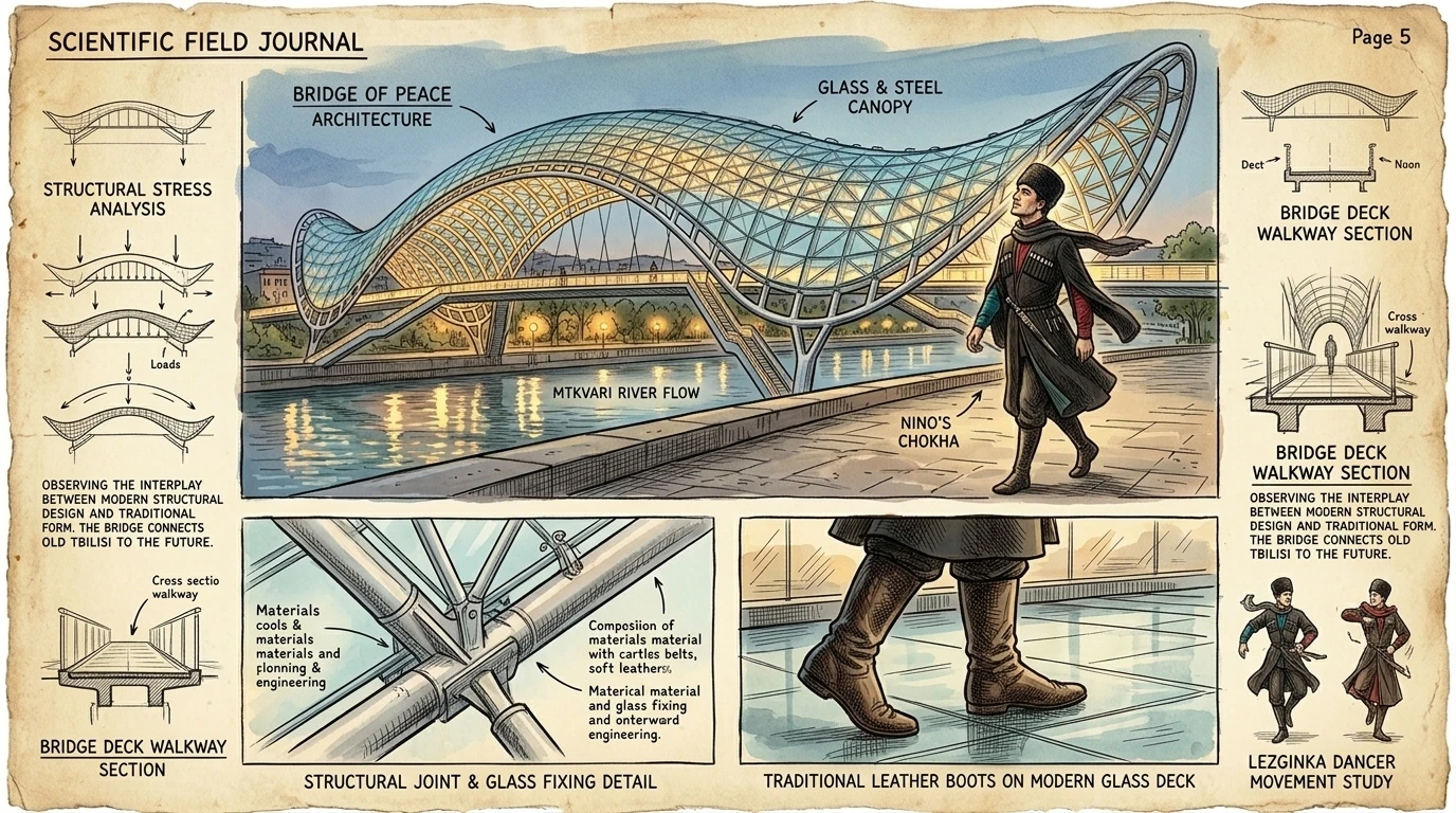 Le Pont de la Paix, une merveille architecturale moderne, enjambe la rivière Mtkvari, reliant les anciennes et les nouvelles parties de Tbilissi. Le Pont de la Paix, une merveille architecturale moderne, enjambe la rivière Mtkvari, reliant les anciennes et les nouvelles parties de Tbilissi.