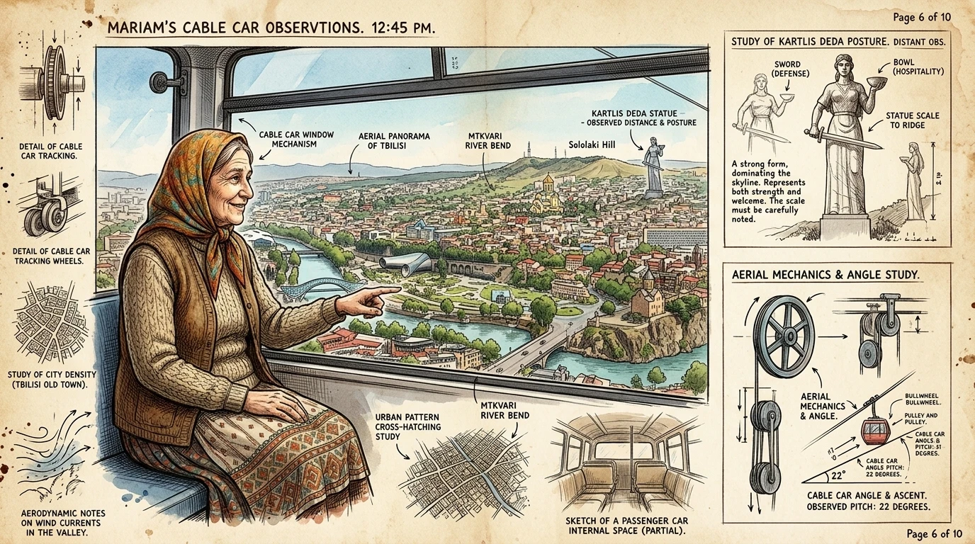 Les téléphériques qui montent à Kartlis Deda, la statue de la Mère de la Géorgie, offrent des vues imprenables sur Tbilissi. Les téléphériques qui montent à Kartlis Deda, la statue de la Mère de la Géorgie, offrent des vues imprenables sur Tbilissi.