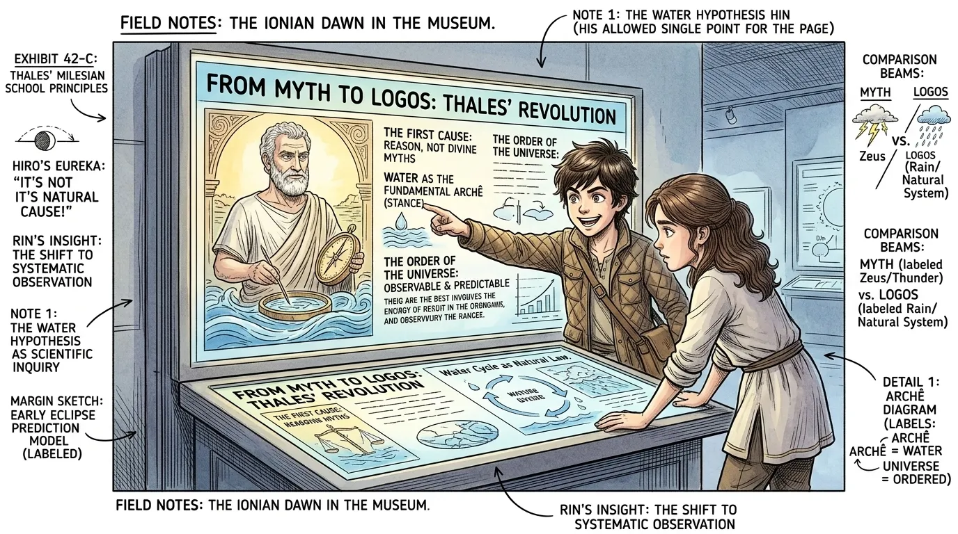 Hiro points to another information panel, which discusses the importance…