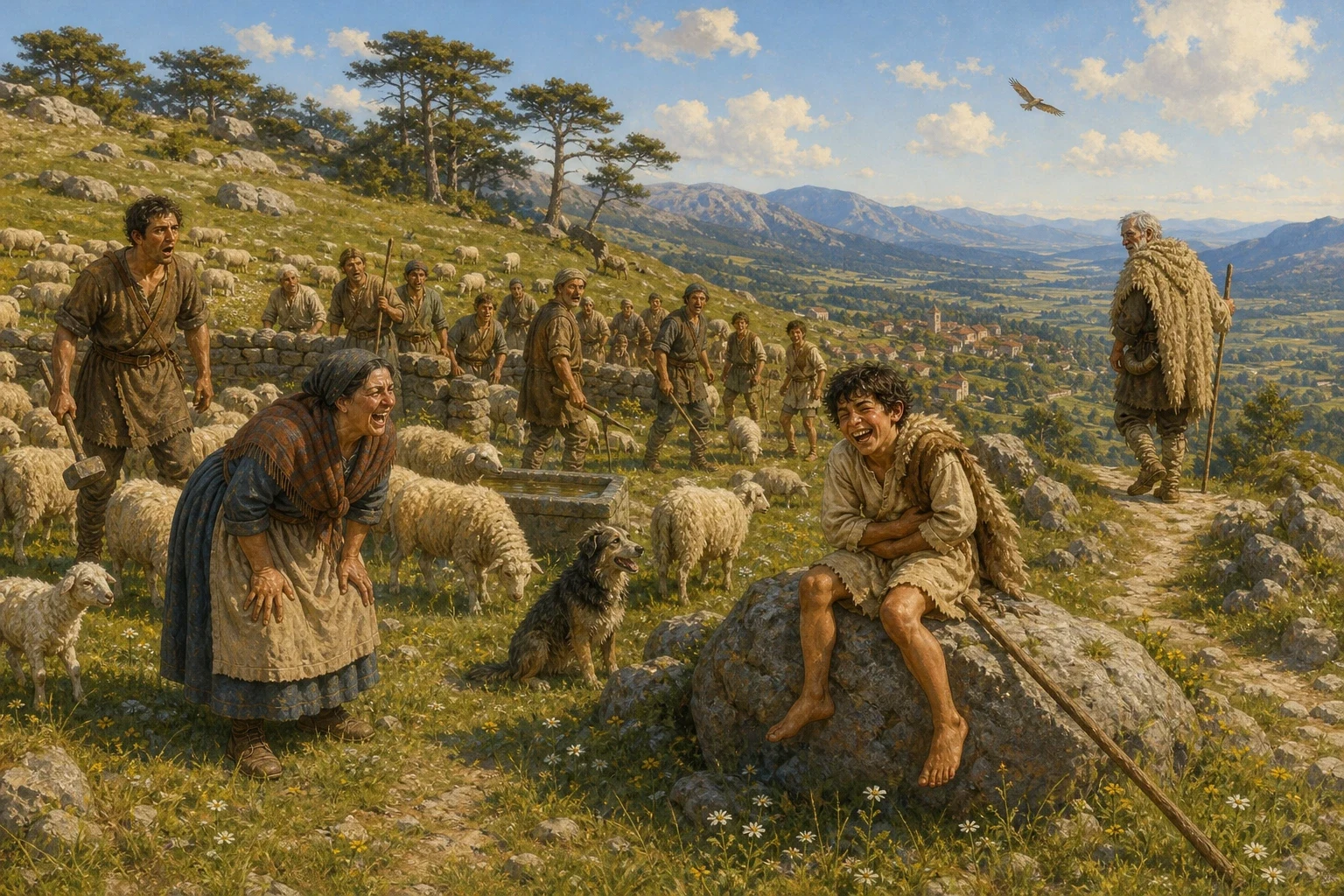 They came over the lip of the pasture at a run, out of breath, red in the face, looking everywhere at once — and there was no wolf. They came over the lip of the pasture at a run, out of breath, red in the face, looking everywhere at once — and there was no wolf.
