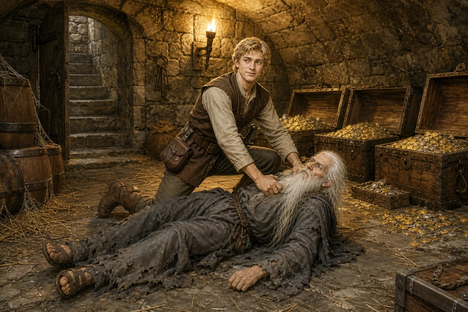 Just as the boy settled by his fire again, an old man with a long white beard down past his waist stepped out of the shadows and said that now, finally, he… Just as the boy settled by his fire again, an old man with a long white beard down past his waist stepped out of the shadows and said that now, finally, he…