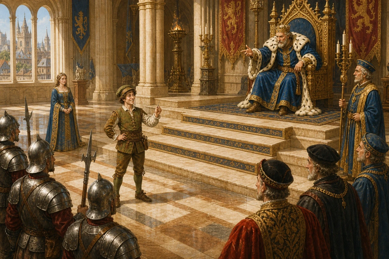 The fame of the little tailor and his belt spread far and wide, until at last word reached the king himself. Hearing of a hero who could strike down seven at a… The fame of the little tailor and his belt spread far and wide, until at last word reached the king himself. Hearing of a hero who could strike down seven at a…