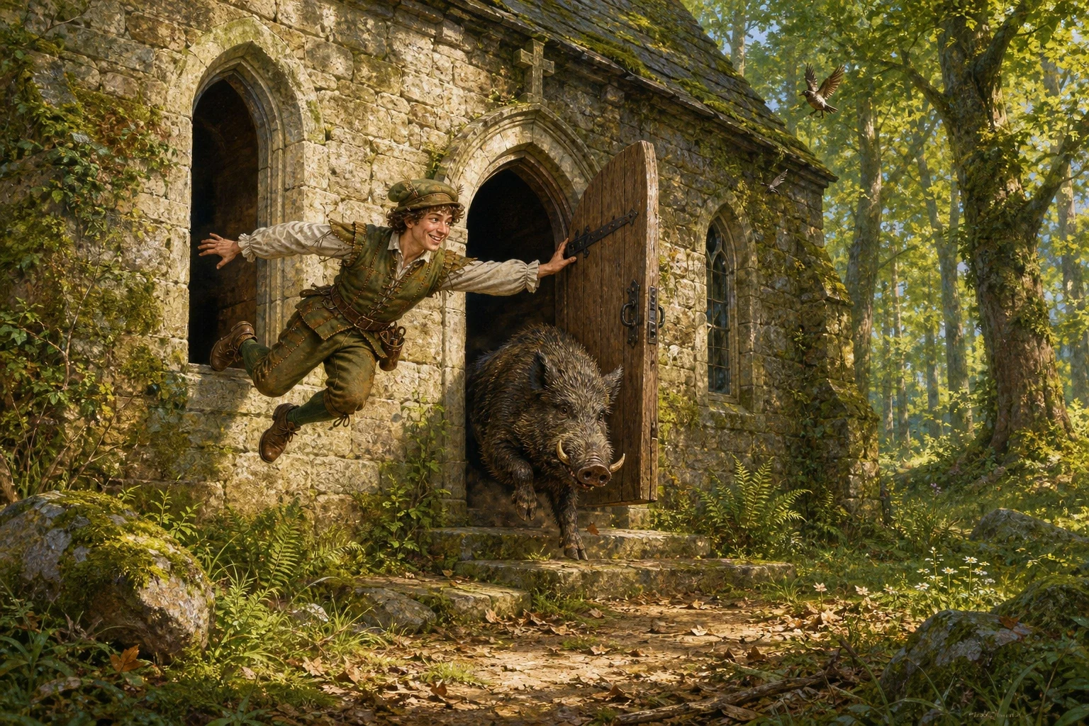 For his third and last task, the king sent the little tailor to capture a huge and dangerous wild boar that terrorized the woods. For his third and last task, the king sent the little tailor to capture a huge and dangerous wild boar that terrorized the woods.
