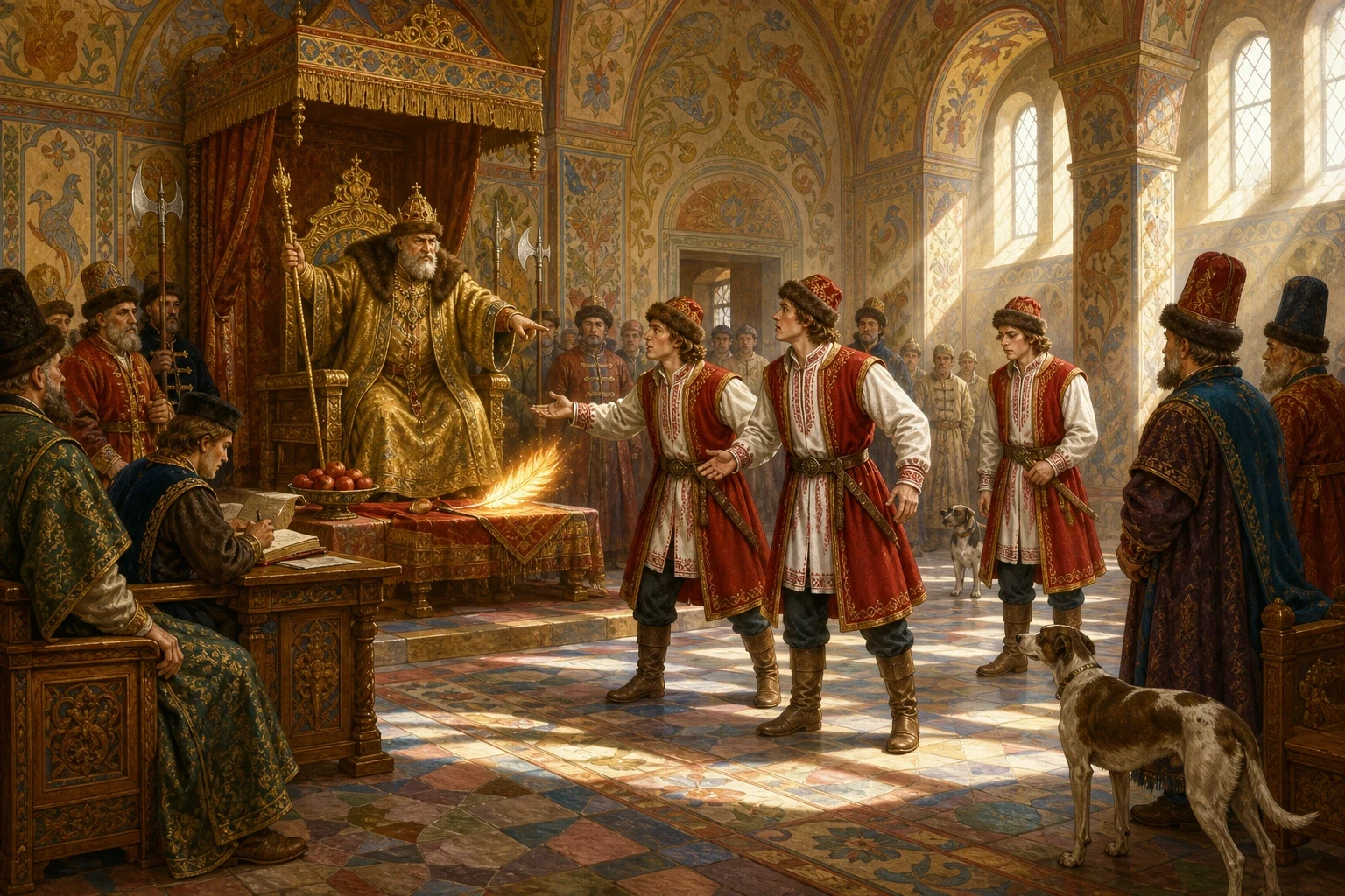 The feather lay on the Tsar's table and lit the whole room, even at noon, even through a cloth. And the Tsar, who was old and had everything, discovered that he… The feather lay on the Tsar's table and lit the whole room, even at noon, even through a cloth. And the Tsar, who was old and had everything, discovered that he…