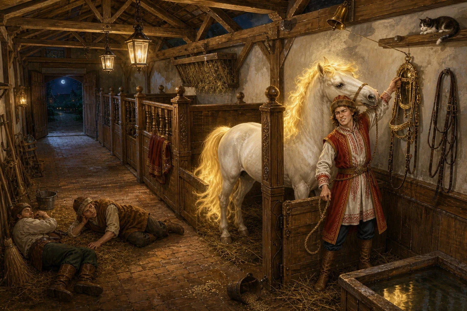 The wolf carried him a very long way east, and set him down behind Tsar Afron's stables, and gave him exactly the same instruction in exactly the same voice… The wolf carried him a very long way east, and set him down behind Tsar Afron's stables, and gave him exactly the same instruction in exactly the same voice…
