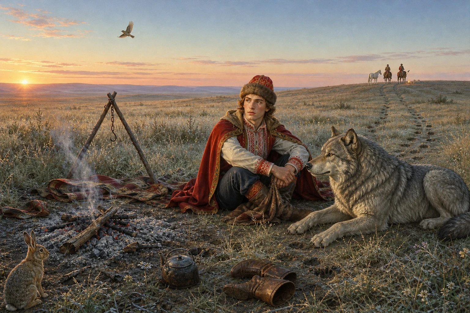 On the last night, within a day's ride of home, they camped on the edge of the steppe, and Ivan — who had not slept properly in a month — slept like a stone. On the last night, within a day's ride of home, they camped on the edge of the steppe, and Ivan — who had not slept properly in a month — slept like a stone.