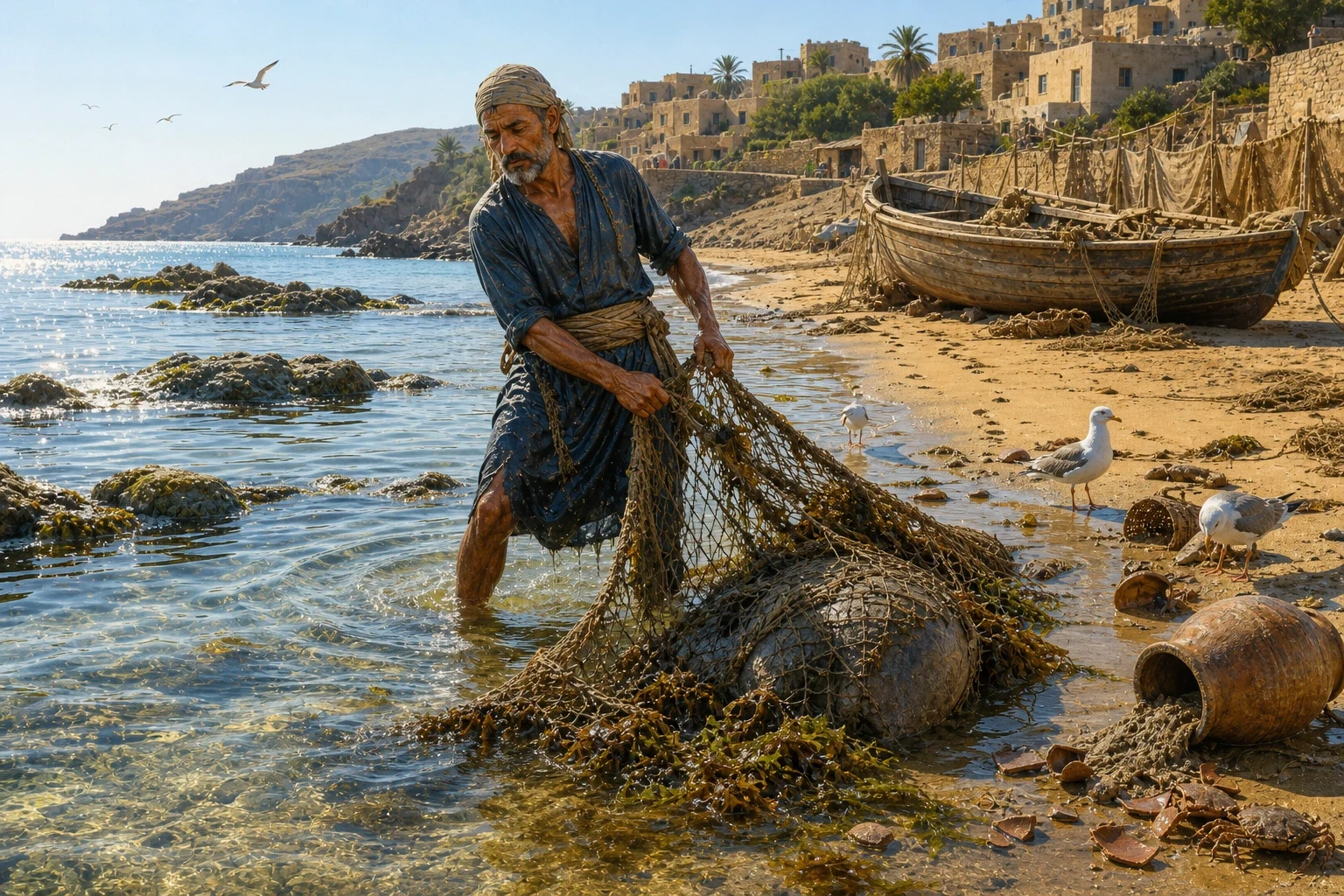 The first cast came up so heavy that he thought his luck had changed for ever, and he hauled on it for a quarter of an hour, and what he dragged out of the…