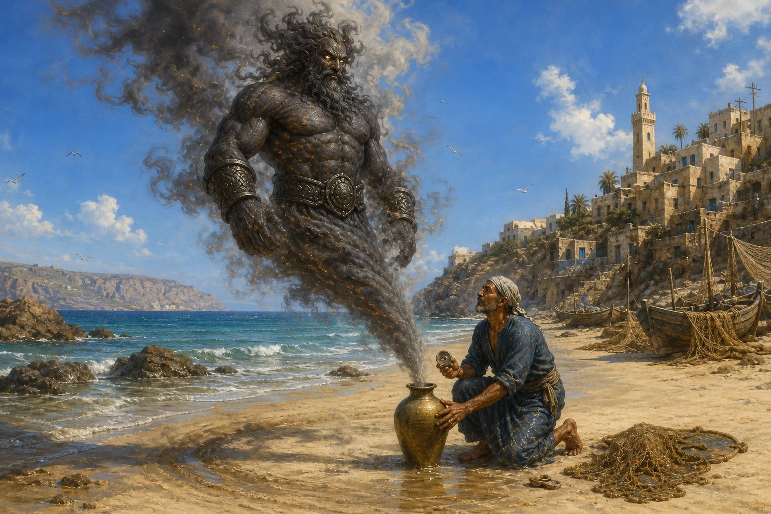The question was this. The fisherman said that he did not believe the ifrit had ever been in that jar. He said that he had the jar in his hands and could see…