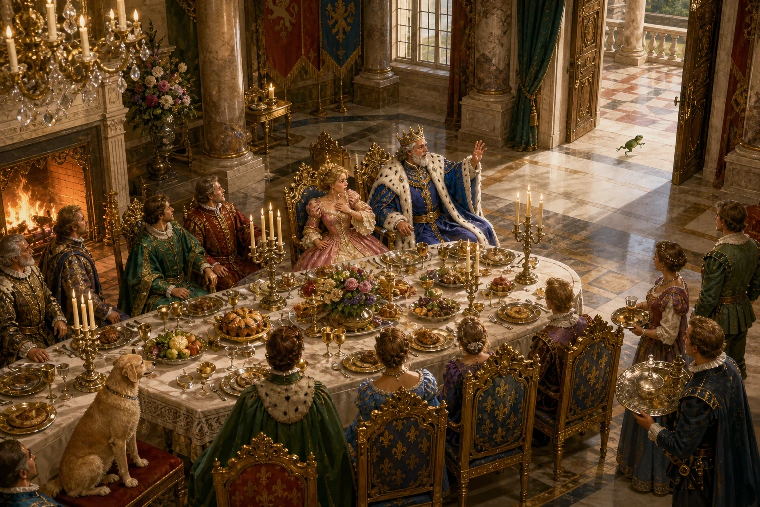 That evening, as the royal family sat at dinner in the great hall, there came a strange wet sound on the marble stairs — flip, flap, flip, flap — and then a… That evening, as the royal family sat at dinner in the great hall, there came a strange wet sound on the marble stairs — flip, flap, flip, flap — and then a…