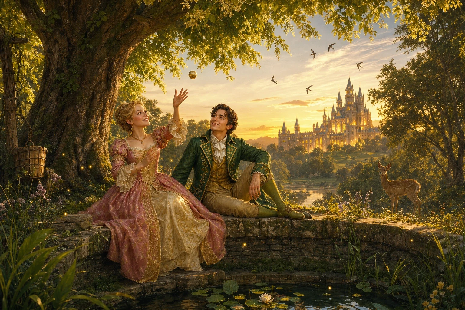 Sometimes, in the golden evenings afterward, the prince and princess would walk out together to the old well at the edge of the forest, where it had all begun. Sometimes, in the golden evenings afterward, the prince and princess would walk out together to the old well at the edge of the forest, where it had all begun.