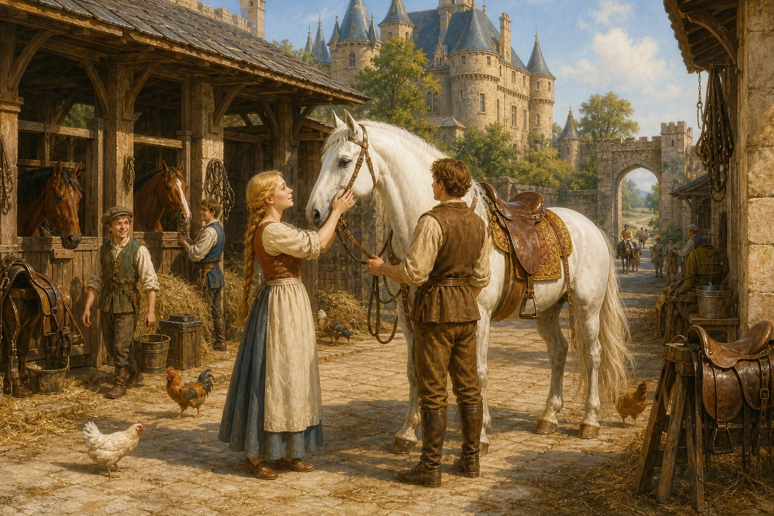 The false bride soon grew afraid, for she knew that the wise horse Falada had seen everything and might somehow give away her secret. The false bride soon grew afraid, for she knew that the wise horse Falada had seen everything and might somehow give away her secret.