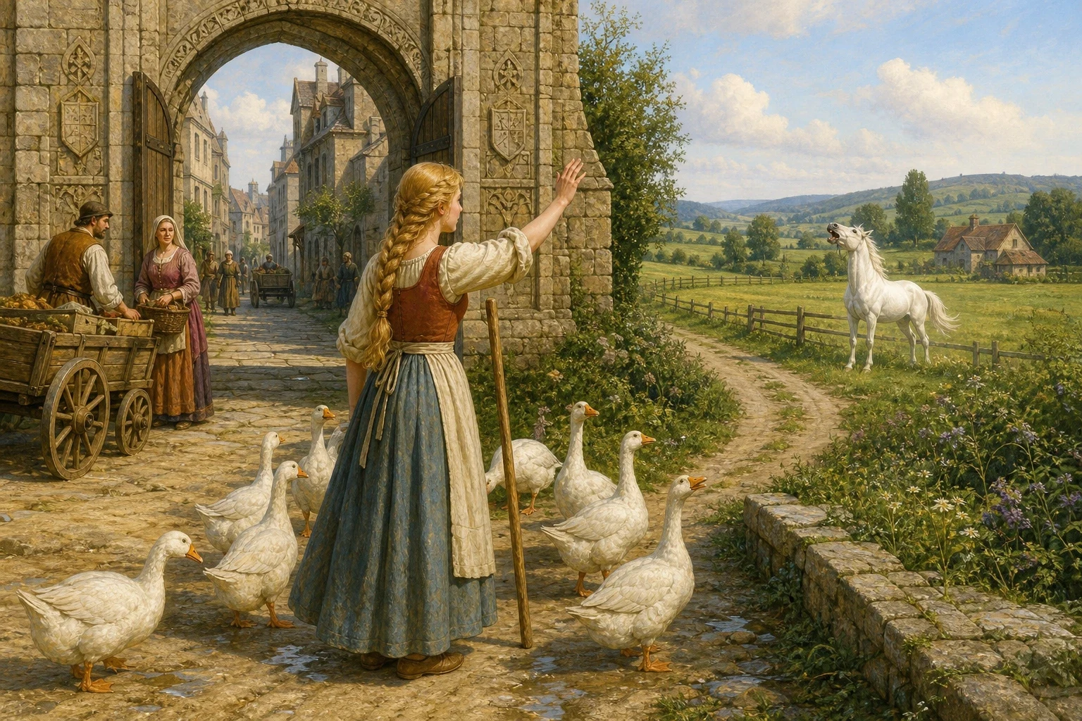 Each morning, as the goose-girl drove her flock out through the old town gate toward the pasture, her road passed the edge of the distant farm where faithful… Each morning, as the goose-girl drove her flock out through the old town gate toward the pasture, her road passed the edge of the distant farm where faithful…
