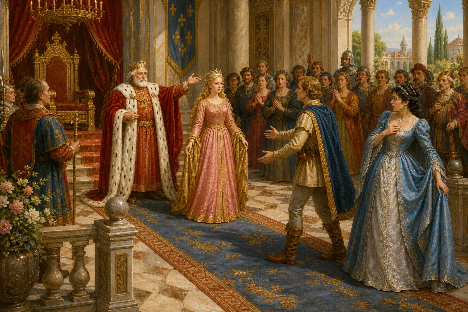 Now the old king knew the whole truth. He had the goose-girl dressed once more in royal robes, so that her true beauty and bearing shone out for all to see, and… Now the old king knew the whole truth. He had the goose-girl dressed once more in royal robes, so that her true beauty and bearing shone out for all to see, and…