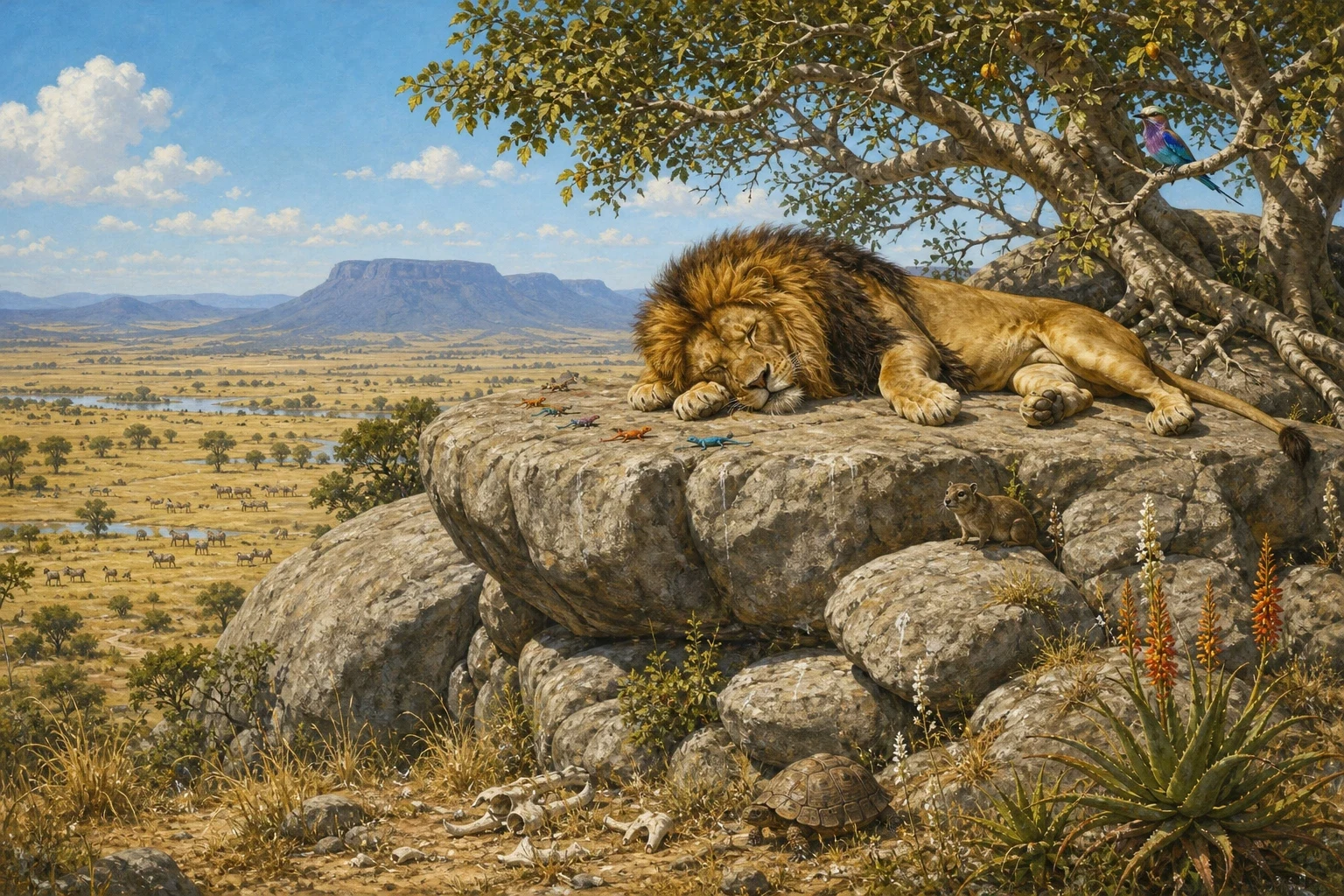 In the middle of that plain there is an outcrop of rock, a heap of great grey boulders with fig trees growing out of the cracks, and the top of it is flat and… In the middle of that plain there is an outcrop of rock, a heap of great grey boulders with fig trees growing out of the cracks, and the top of it is flat and…