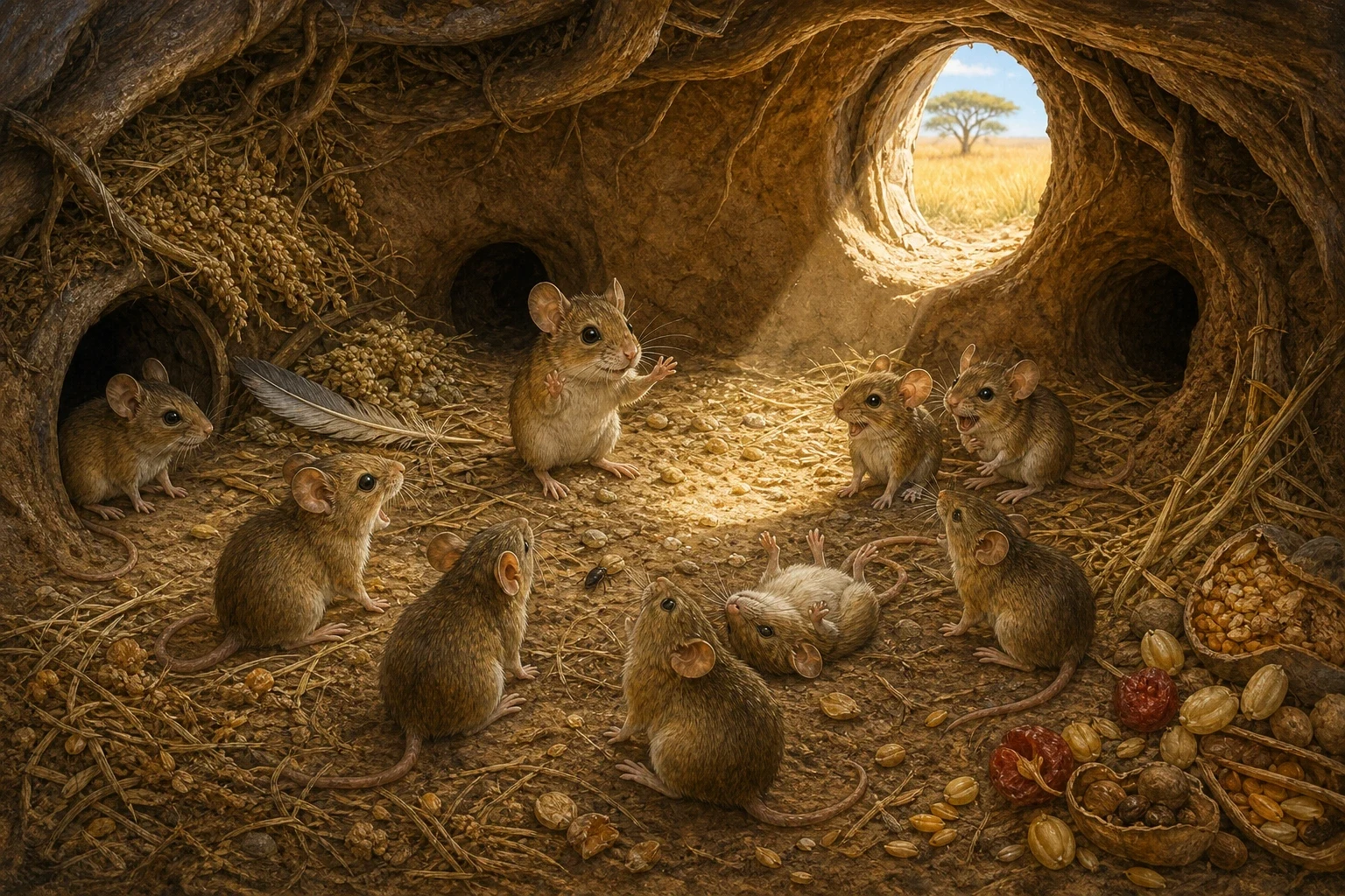 The mouse went down that rock faster than he had come up it and across the open grass in one run and did not stop until he was underneath the big baobab tree… The mouse went down that rock faster than he had come up it and across the open grass in one run and did not stop until he was underneath the big baobab tree…