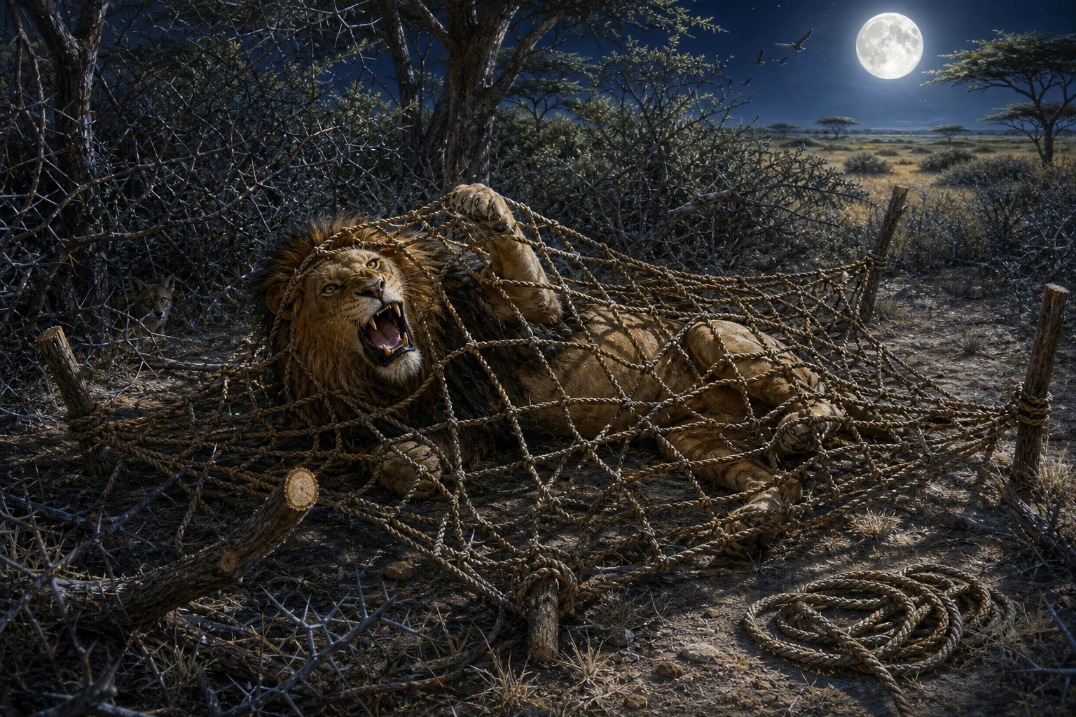 In the night he went through a thicket of thorn he had gone through a hundred times before, and hunters had been there that afternoon. In the night he went through a thicket of thorn he had gone through a hundred times before, and hunters had been there that afternoon.