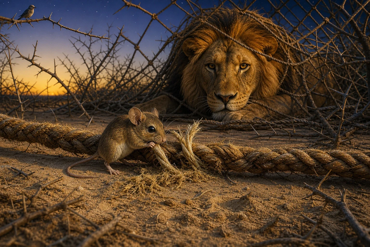 He started on the rope across the lion's shoulder, because that was the one holding everything else. It was thicker than he was. He started on the rope across the lion's shoulder, because that was the one holding everything else. It was thicker than he was.