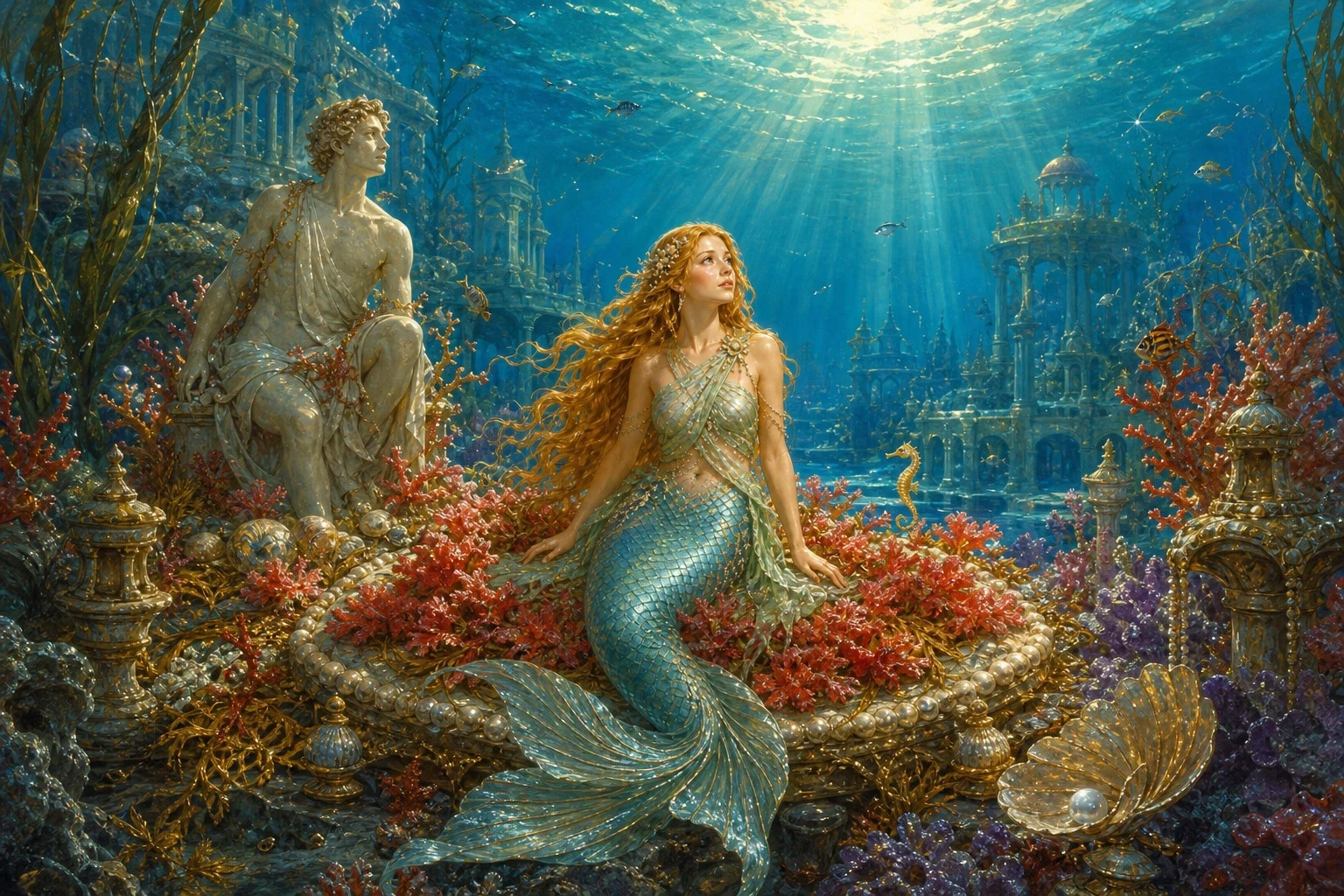 Of all the sisters, the youngest mermaid loved most to hear her old grandmother's tales of the world above the waves — of ships and towns, of forests and… Of all the sisters, the youngest mermaid loved most to hear her old grandmother's tales of the world above the waves — of ships and towns, of forests and…