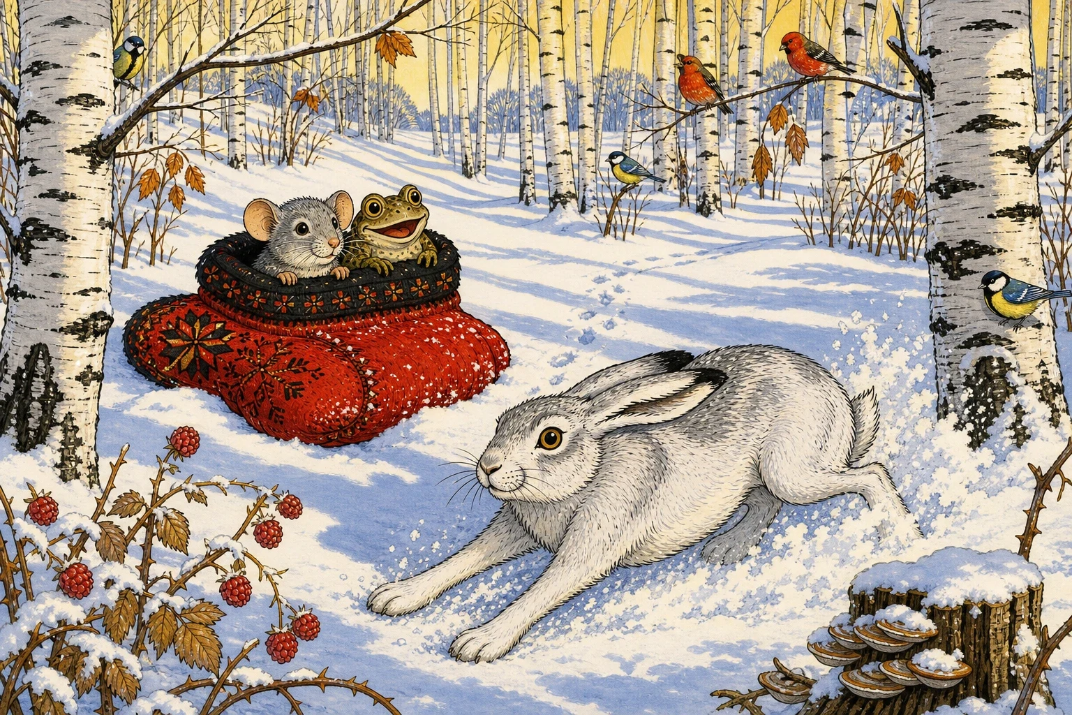 In the birch clearing, where the trunks stand like white columns, a hare was running — because a hare is almost always running. In the birch clearing, where the trunks stand like white columns, a hare was running — because a hare is almost always running.