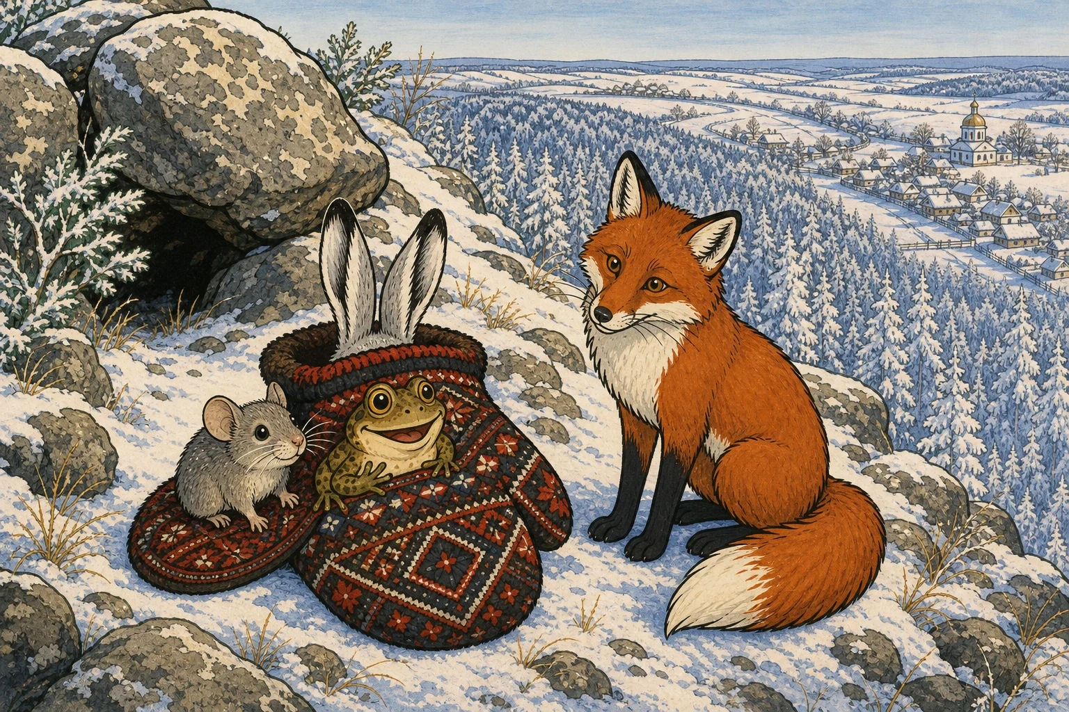 Up on the ridge, among the grey rocks where the wind keeps the snow thin, a fox came out of her den and smelled something interesting. Up on the ridge, among the grey rocks where the wind keeps the snow thin, a fox came out of her den and smelled something interesting.