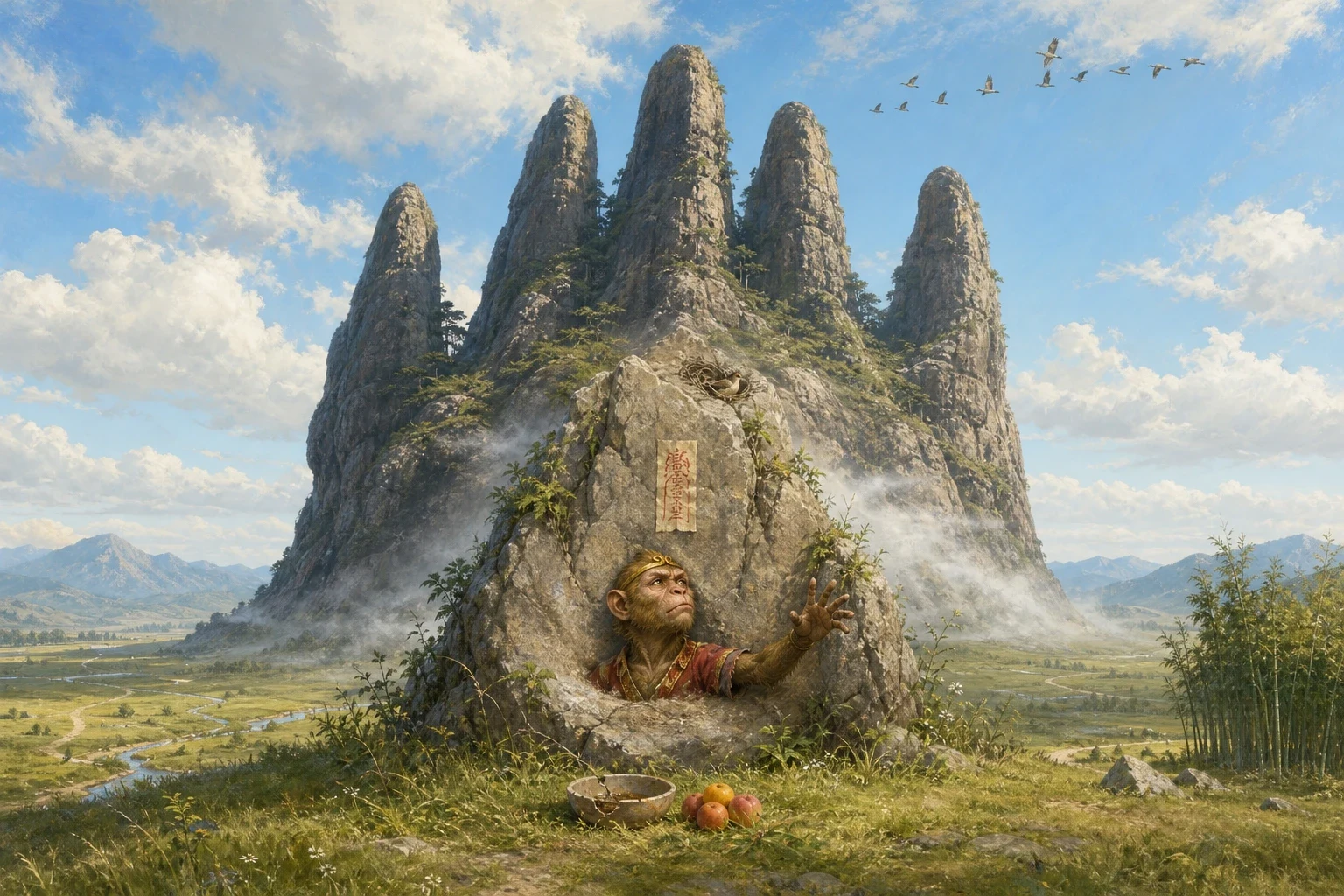 In the end it was not an army that stopped him. The Buddha came, and listened to the whole of it, and then held out one hand and bet the Monkey King that he…