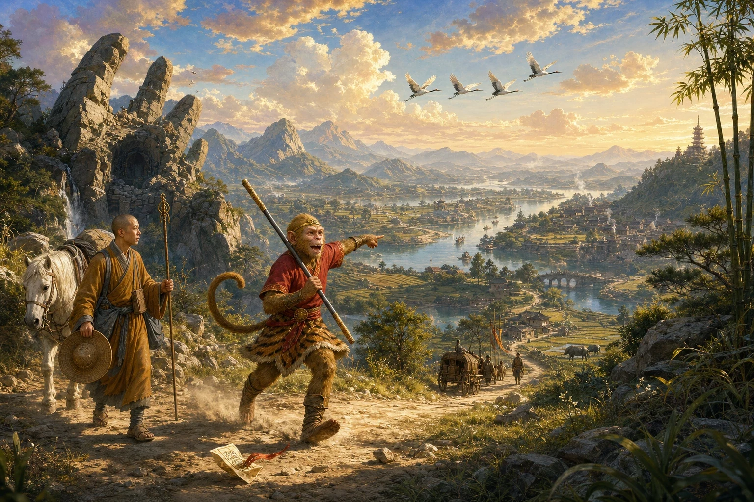 The seal came away, and the monk ran — because the mountain came apart behind him with a noise like the end of the world — and when the dust cleared the Monkey…