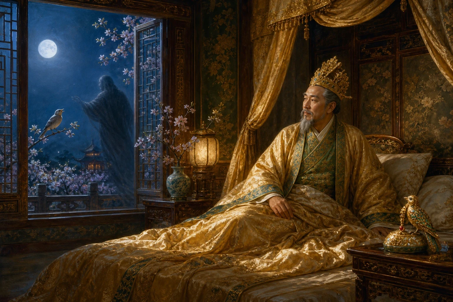 Then, all at once, through the open window came the sweetest sound in the world — for the plain little nightingale, hearing of its old emperor's illness, had… Then, all at once, through the open window came the sweetest sound in the world — for the plain little nightingale, hearing of its old emperor's illness, had…