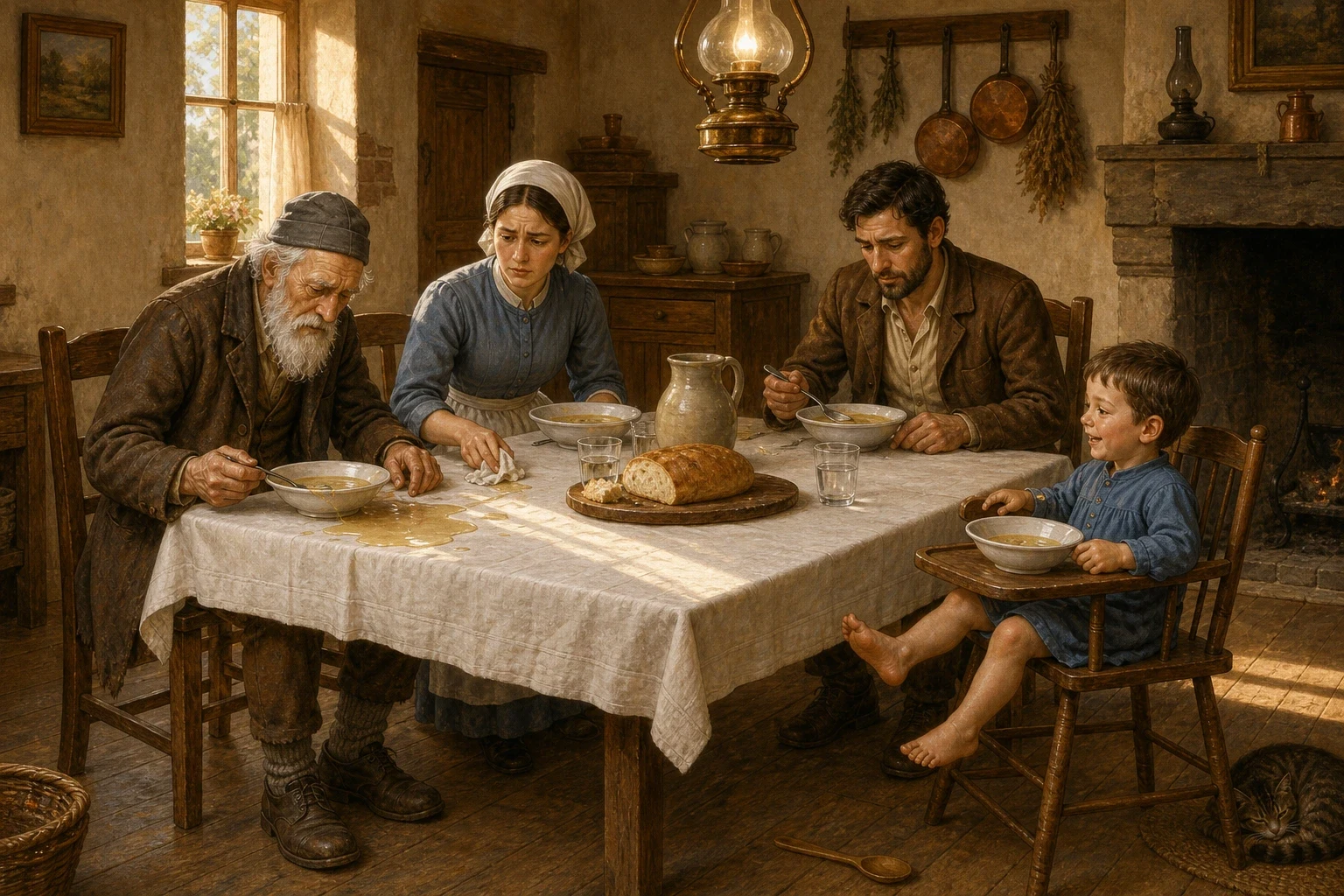 One evening, as the family sat together at the table, the old grandfather's hand shook harder than usual as he lifted his spoon, and his soup splashed across… One evening, as the family sat together at the table, the old grandfather's hand shook harder than usual as he lifted his spoon, and his soup splashed across…