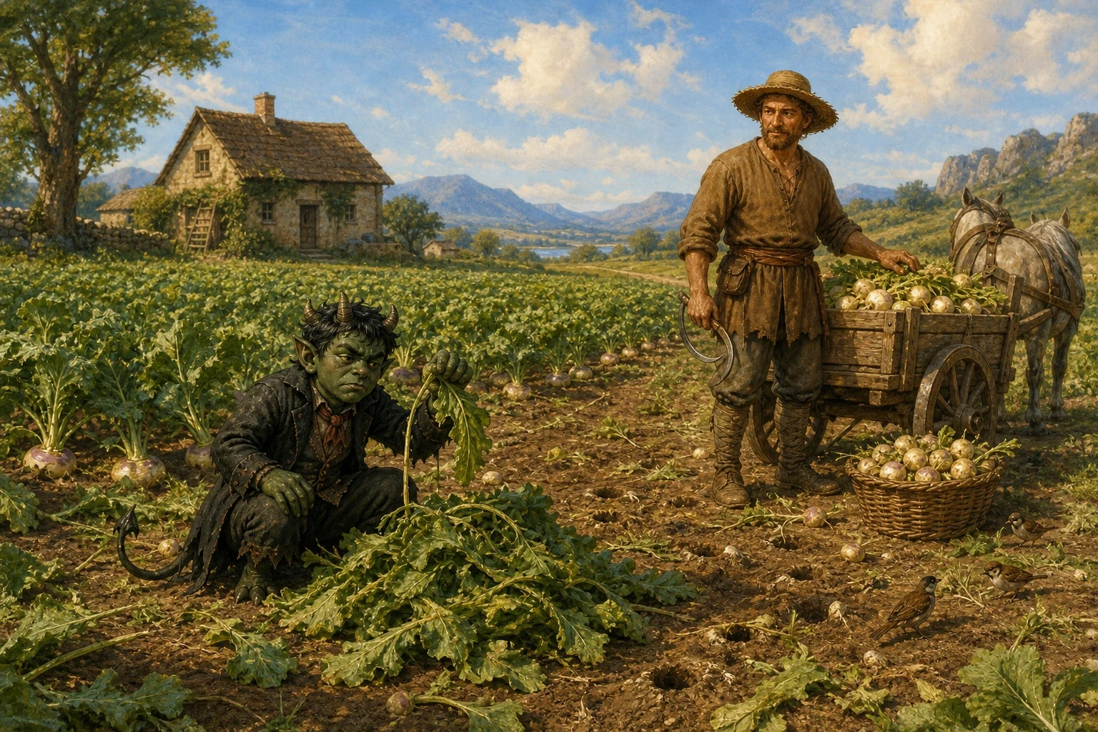 All that spring and summer the peasant planted and tended turnips in the field, and by late summer the ground was thick with bushy green turnip tops standing… All that spring and summer the peasant planted and tended turnips in the field, and by late summer the ground was thick with bushy green turnip tops standing…