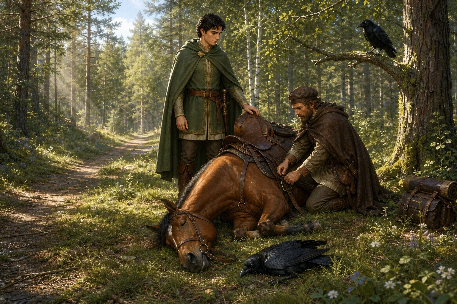 The servant ran to tell the prince what had happened, and together they hurried back along the path. There was nothing to be done; the horse lay quite still in… The servant ran to tell the prince what had happened, and together they hurried back along the path. There was nothing to be done; the horse lay quite still in…