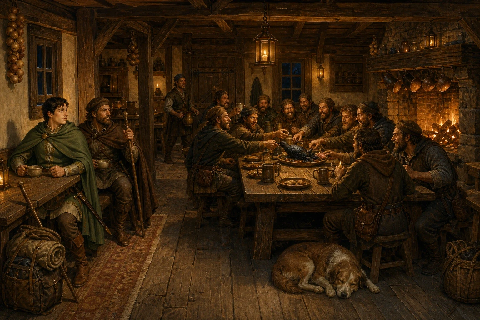 By nightfall the forest had still not ended, and the two travelers were glad to find an inn standing alone among the trees, its windows lit and a good smell of… By nightfall the forest had still not ended, and the two travelers were glad to find an inn standing alone among the trees, its windows lit and a good smell of…