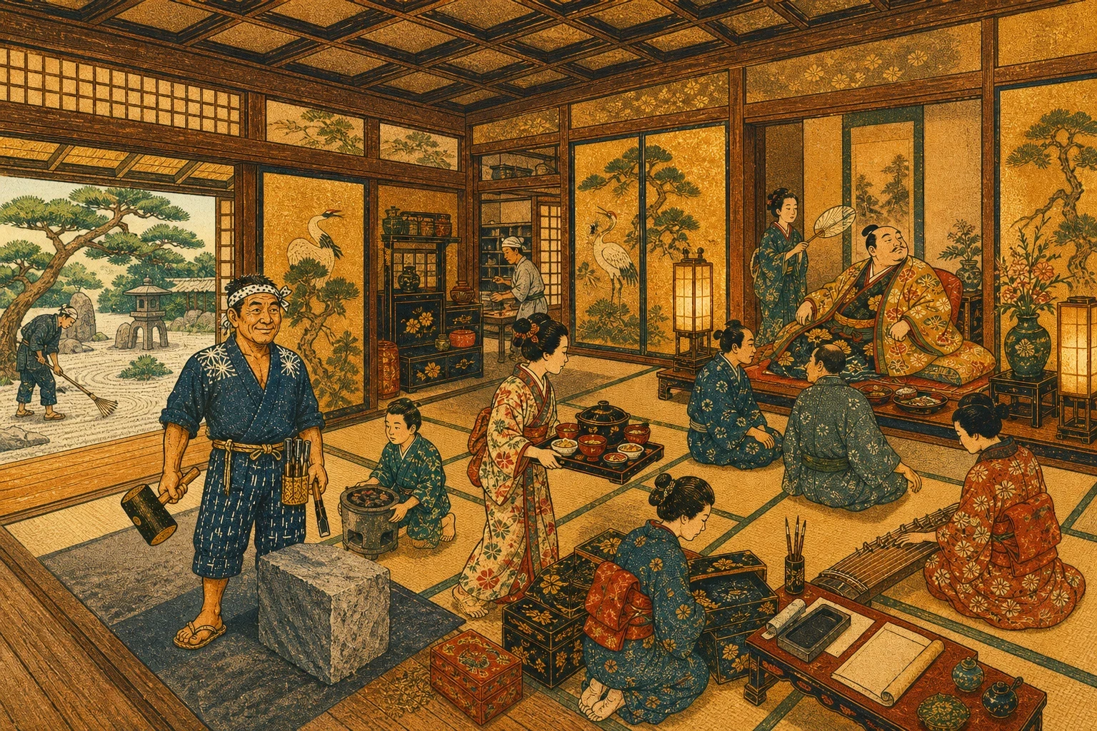 One day he carried a cut stone down to a rich man's house, and a servant waved him in through a side door. Hanzo had never been inside such a place.