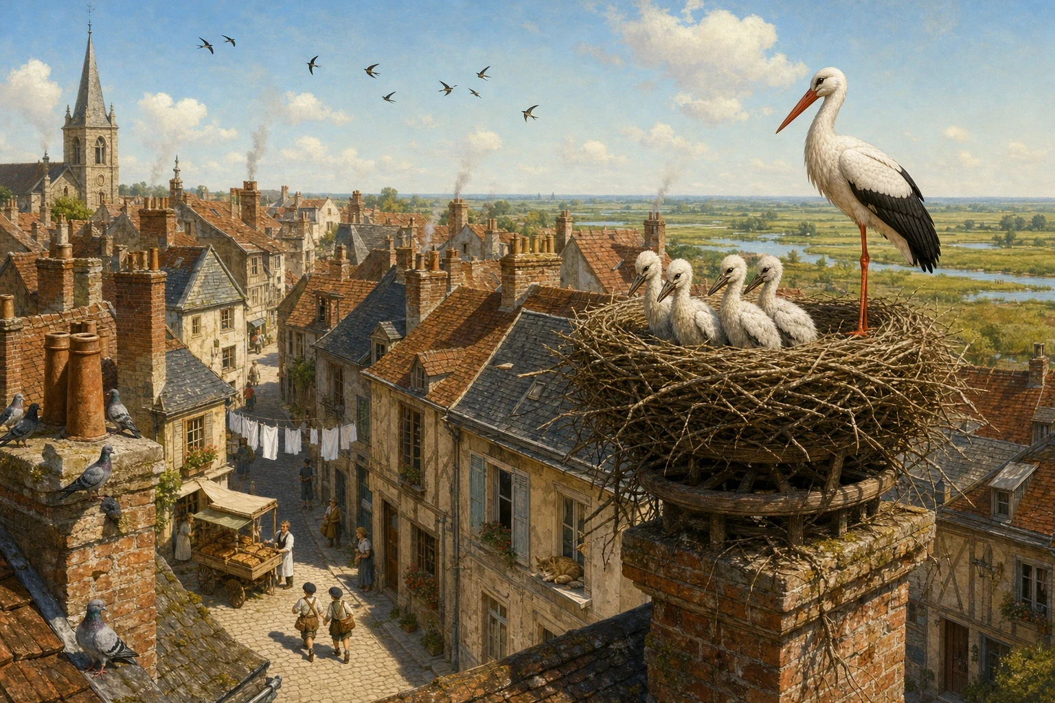 On the roof of the very last house in a small town, high up on the chimney, there was a stork's nest, and in the nest lived a mother stork and her four young… On the roof of the very last house in a small town, high up on the chimney, there was a stork's nest, and in the nest lived a mother stork and her four young…