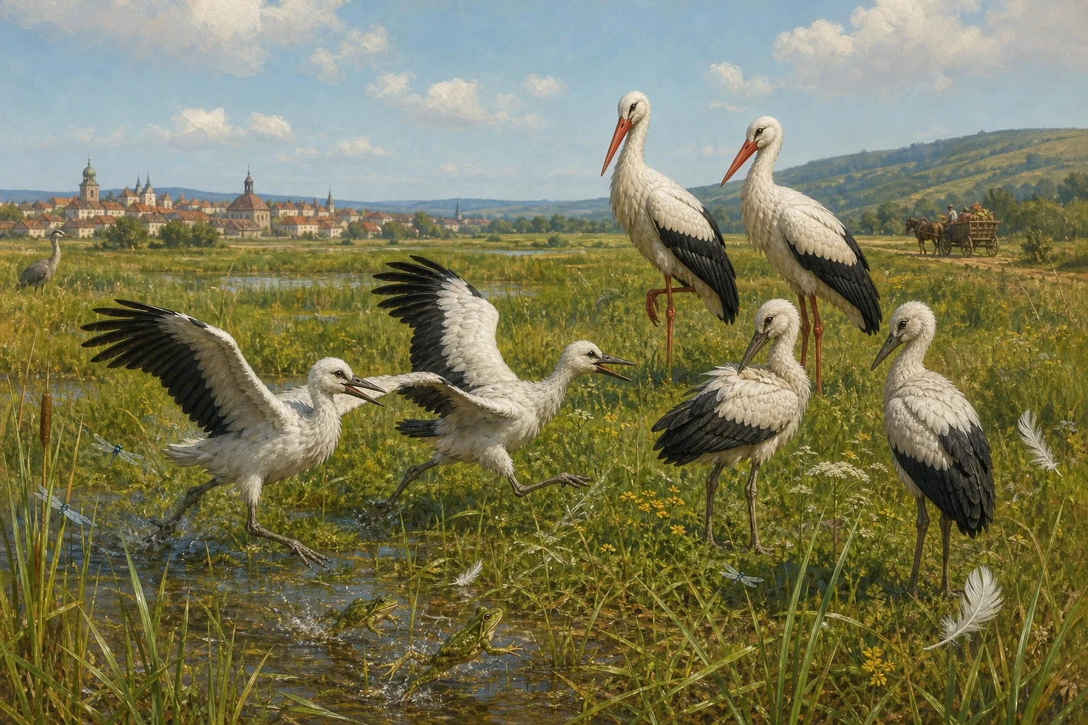 All through the rest of that summer, the four young storks grew bigger and stronger. Their soft grey down turned into proper white and black feathers, their… All through the rest of that summer, the four young storks grew bigger and stronger. Their soft grey down turned into proper white and black feathers, their…
