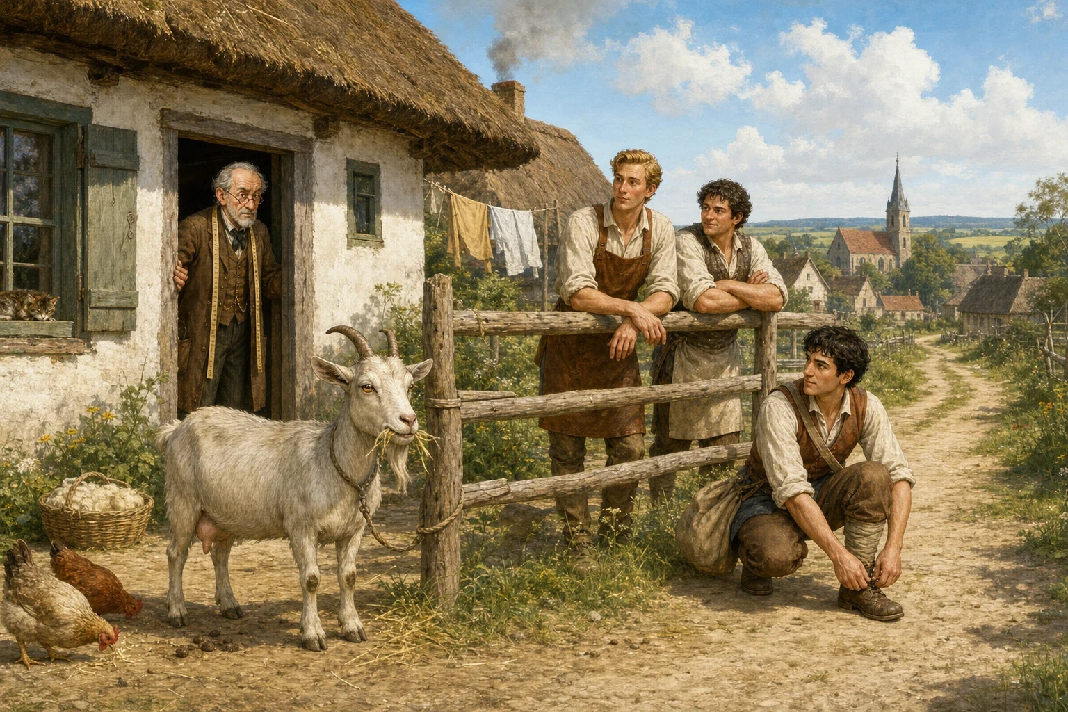 Long ago, in a village of thatched roofs and narrow lanes, there lived an old tailor with his three sons and one goat. The sons were named Hans, the eldest… Long ago, in a village of thatched roofs and narrow lanes, there lived an old tailor with his three sons and one goat. The sons were named Hans, the eldest…