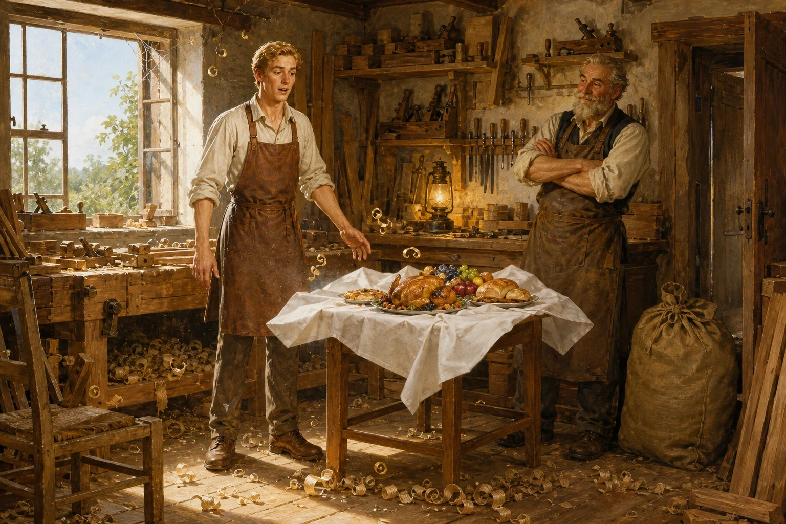 Hans walked until he came to a town he had never seen before, and there he found work with a joiner, a careful craftsman who built fine furniture from good… Hans walked until he came to a town he had never seen before, and there he found work with a joiner, a careful craftsman who built fine furniture from good…