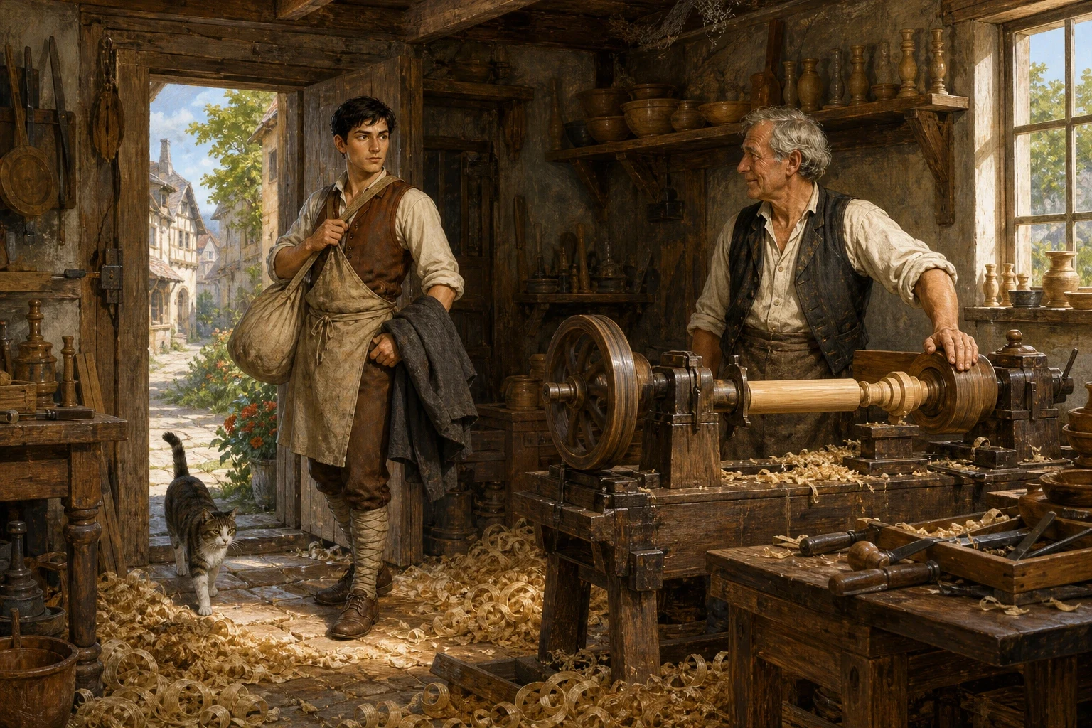 Jakob, the youngest, walked the farthest of the three before he found work, taking service with a turner who shaped wood on a spinning lathe. Jakob, the youngest, walked the farthest of the three before he found work, taking service with a turner who shaped wood on a spinning lathe.