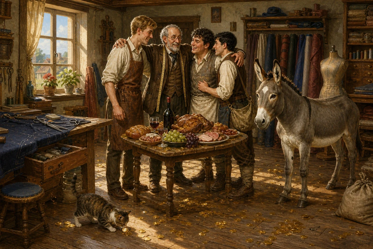 Jakob came home at last with the table, the donkey, and the sack with the stick still inside it, and found his brothers already there, waiting uncertainly to… Jakob came home at last with the table, the donkey, and the sack with the stick still inside it, and found his brothers already there, waiting uncertainly to…