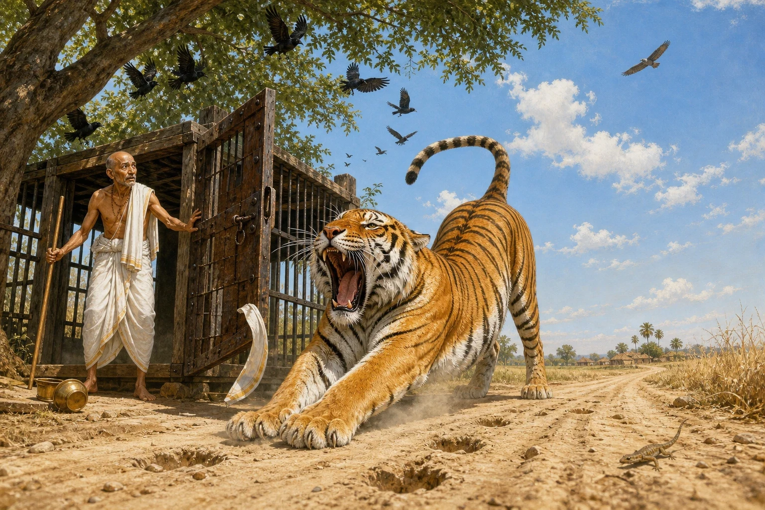 The door swung open. The tiger came out of that cage like water out of a broken jar, stretched himself from his nose to the end of his tail, and said that the… The door swung open. The tiger came out of that cage like water out of a broken jar, stretched himself from his nose to the end of his tail, and said that the…