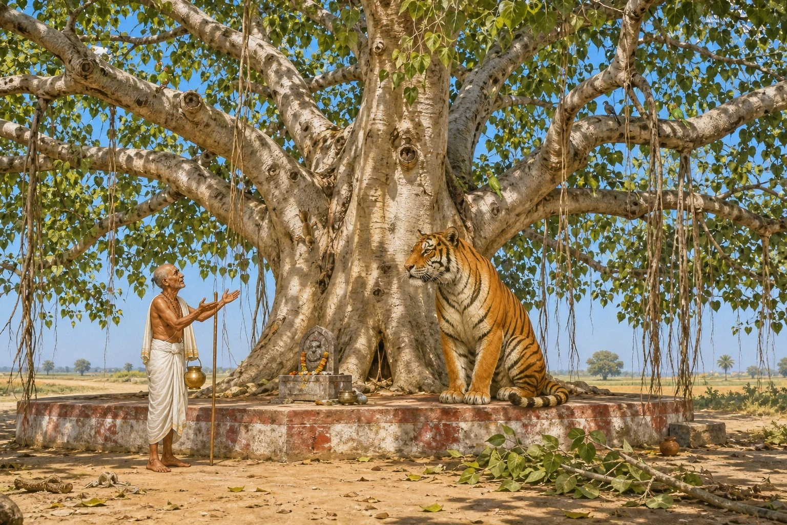 The first thing they met was a pipal tree, the great spreading kind with leaves that never stop moving, standing by itself where three fields met. The first thing they met was a pipal tree, the great spreading kind with leaves that never stop moving, standing by itself where three fields met.