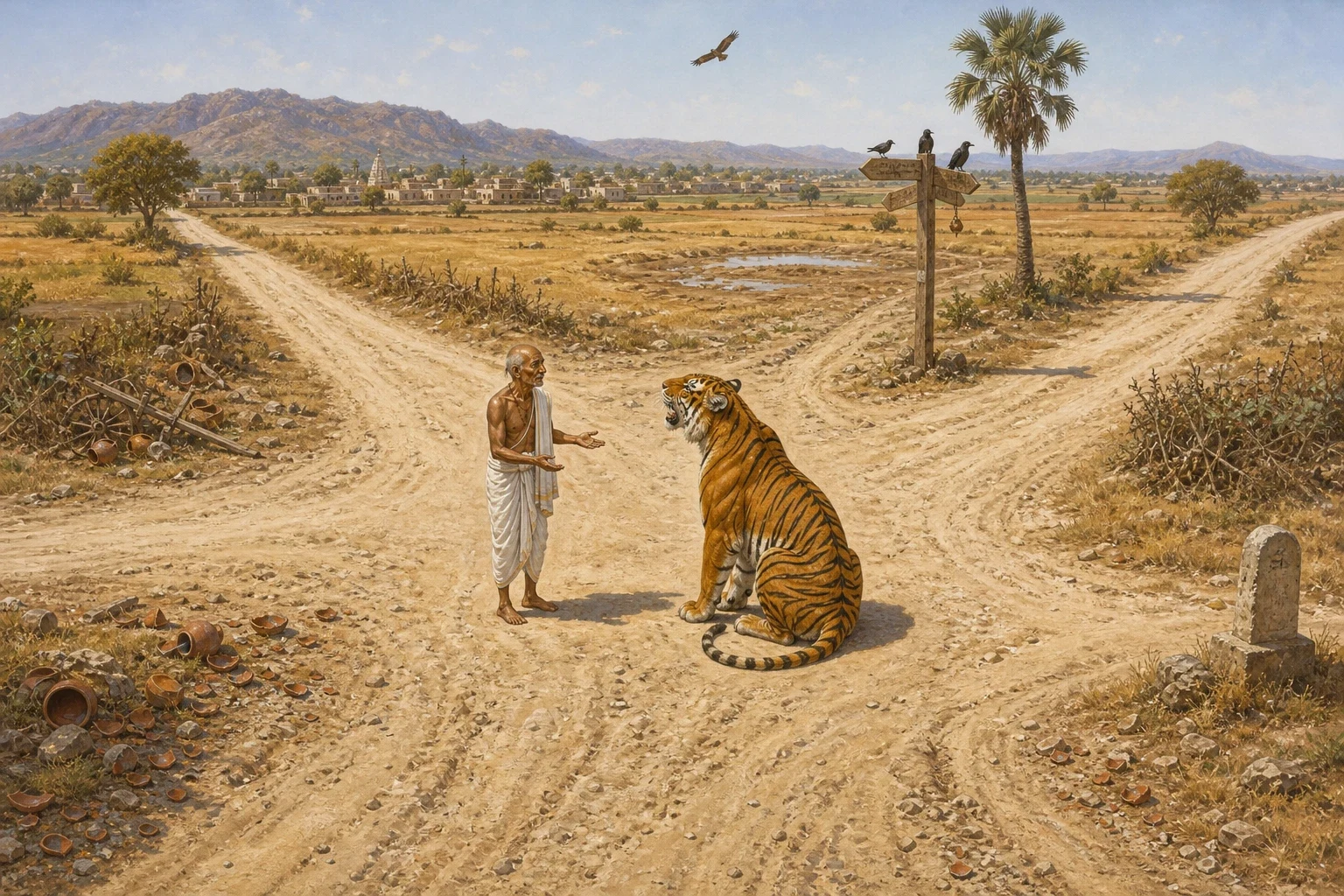The third thing they met was the road. They were standing on it at the crossroads when the Brahmin thought of it, and he asked it, and the road answered in a… The third thing they met was the road. They were standing on it at the crossroads when the Brahmin thought of it, and he asked it, and the road answered in a…