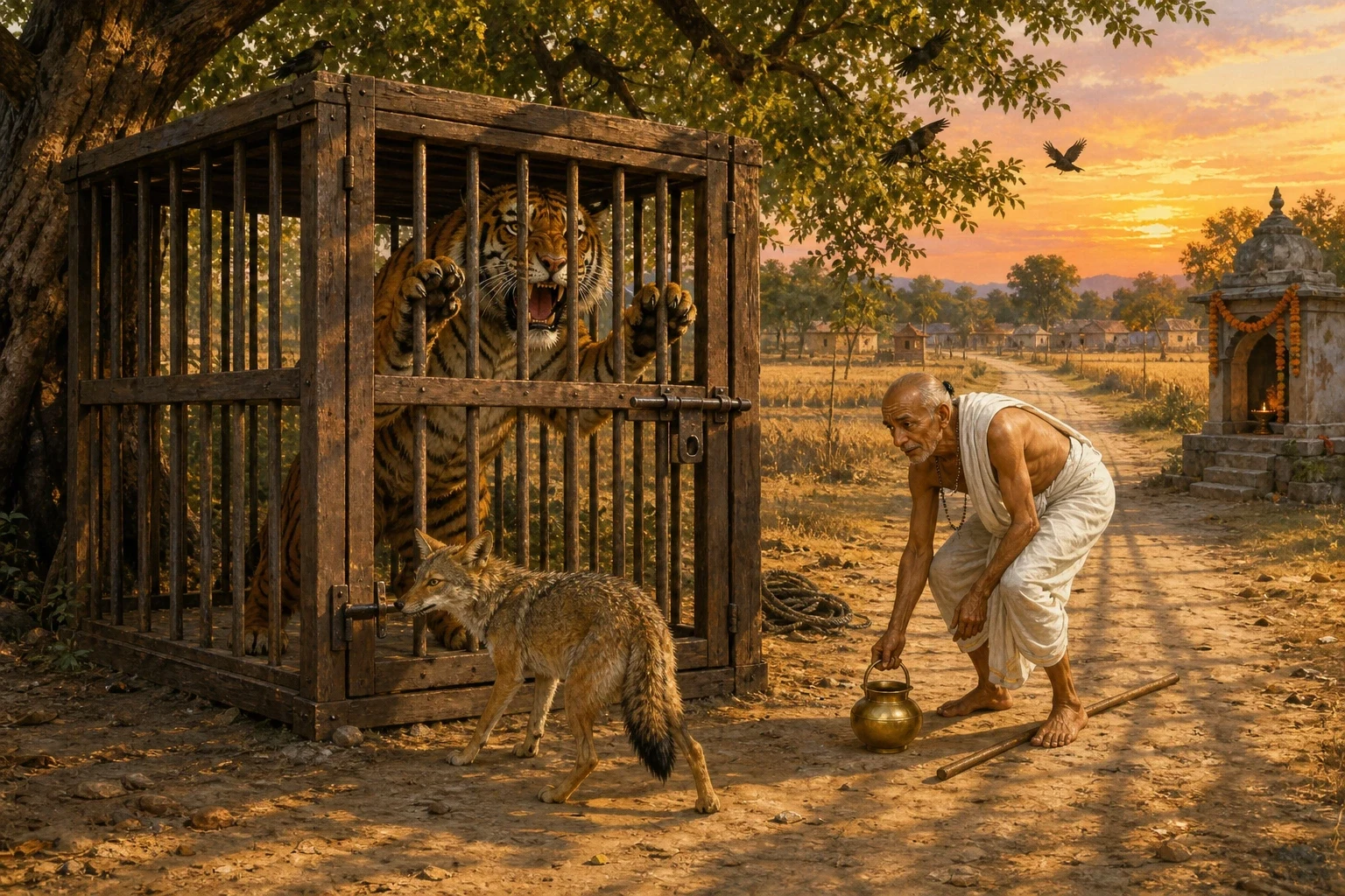 "Oh," said the jackal. "In the cage. Like that." And he put his nose under the door and pushed it shut, and knocked the bolt home with one paw. "Oh," said the jackal. "In the cage. Like that." And he put his nose under the door and pushed it shut, and knocked the bolt home with one paw.