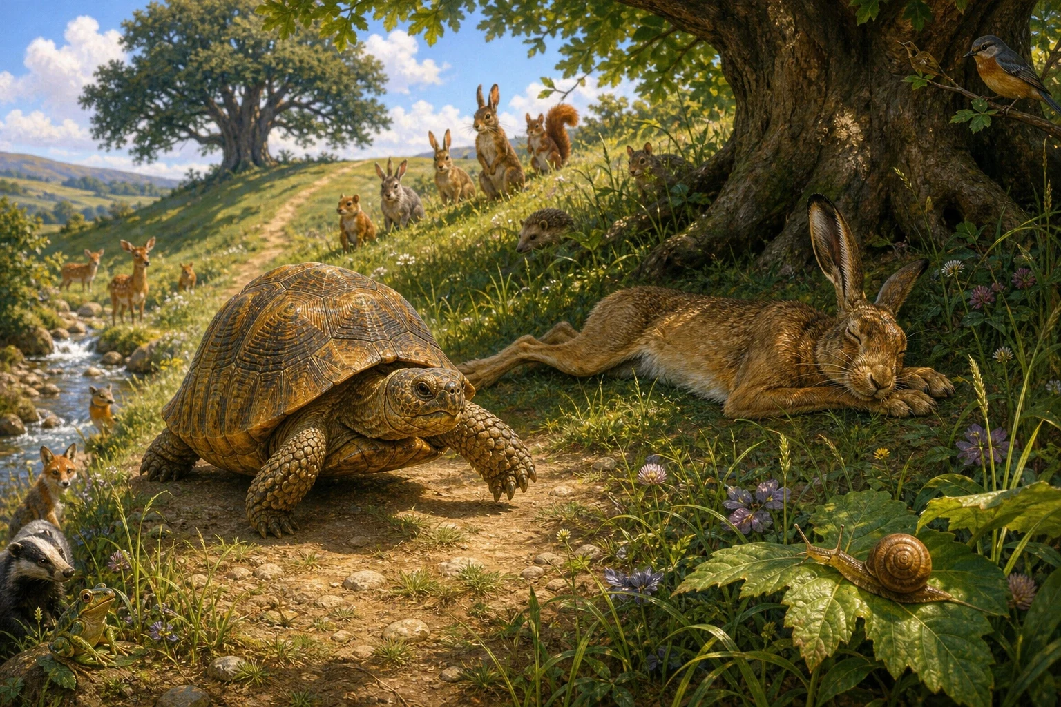 On and on came the tortoise, step by patient step, never once stopping to rest. He did not run, for he could not; but he never slowed, and he never gave up. On and on came the tortoise, step by patient step, never once stopping to rest. He did not run, for he could not; but he never slowed, and he never gave up.